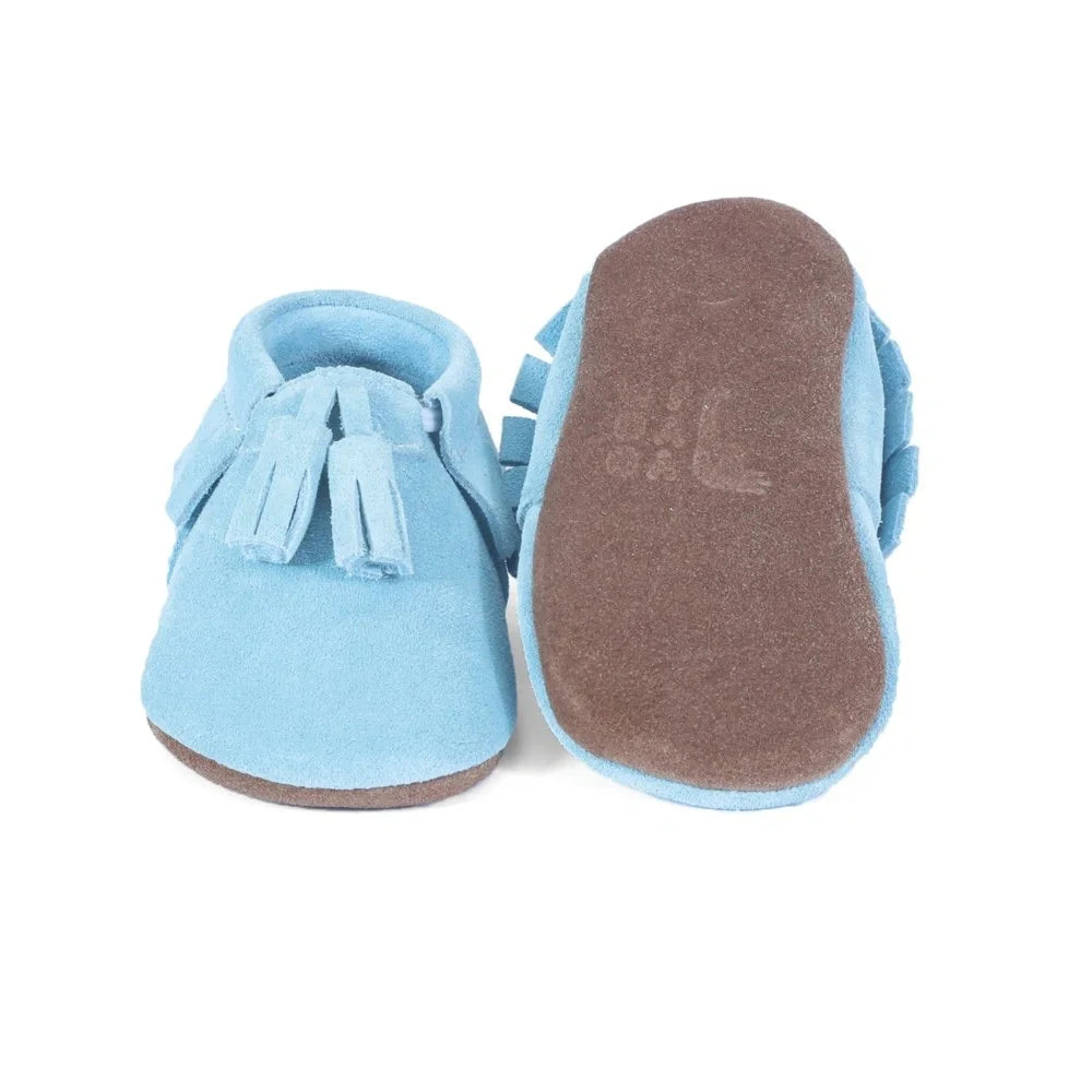 Yoyo Junior Bootie Genuine Leather Suede in Baby Blue with Powder Puff Detail