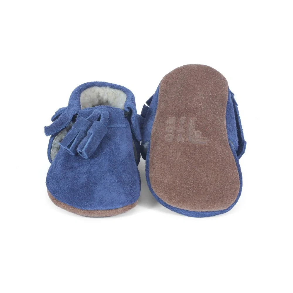 Yoyo Junior Bootie genuine leather suede in denim blue with interior fur detail