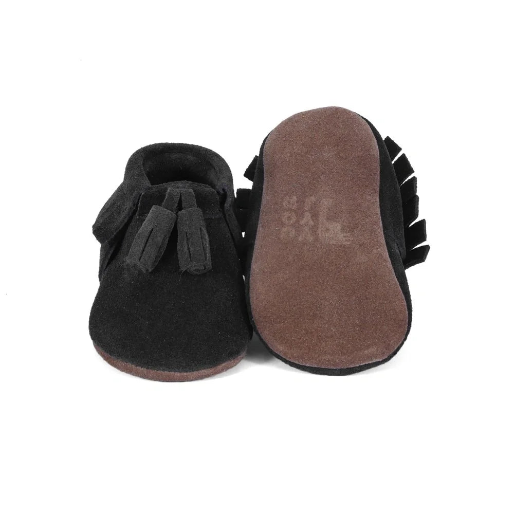 Yoyo Junior Bootie Genuine Leather Suede in Black with Powder Puff Detail