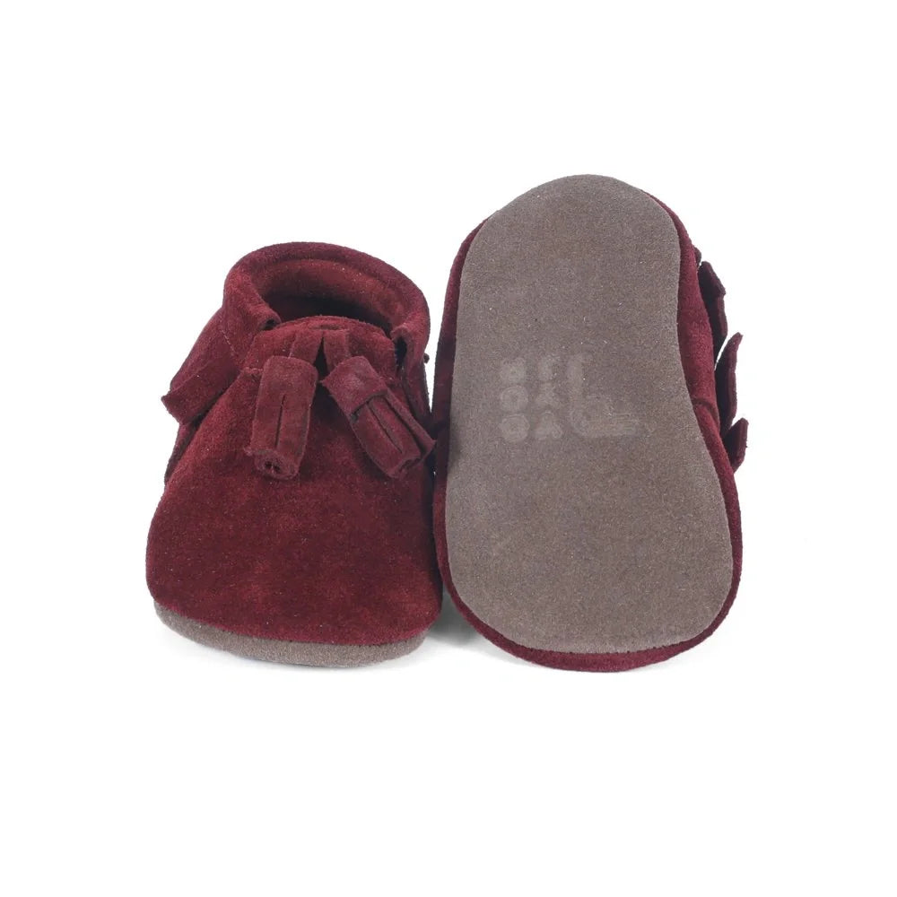 Yoyo Junior Bootie Genuine Leather Suede in Burgundy with Powder Puff Detail
