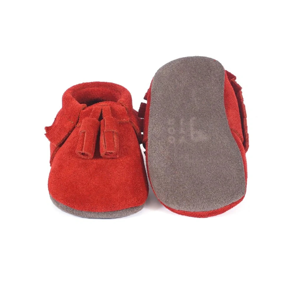 Yoyo Junior Bootie Genuine Leather Suede in Brick Red with Powder Puff Detail