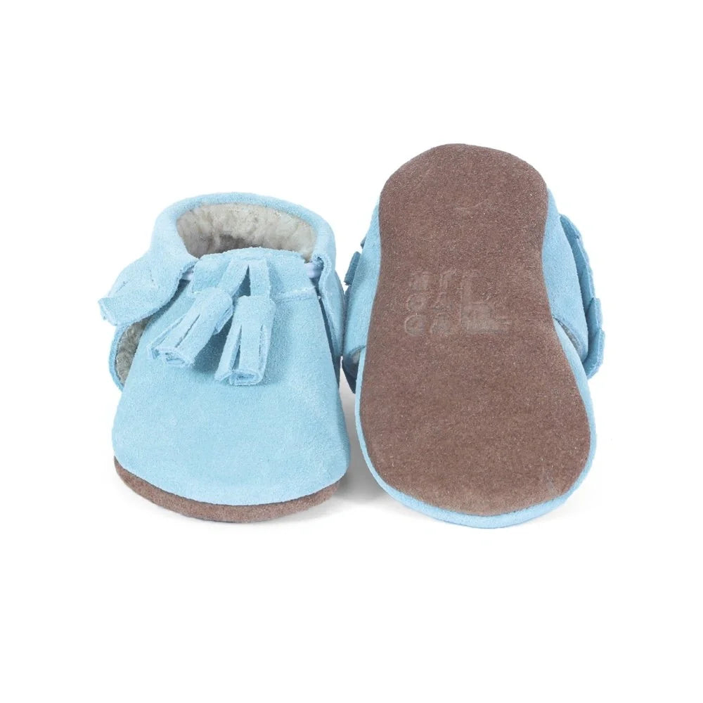 Yoyo Junior Bootie genuine leather suede in baby blue with interior fur detail