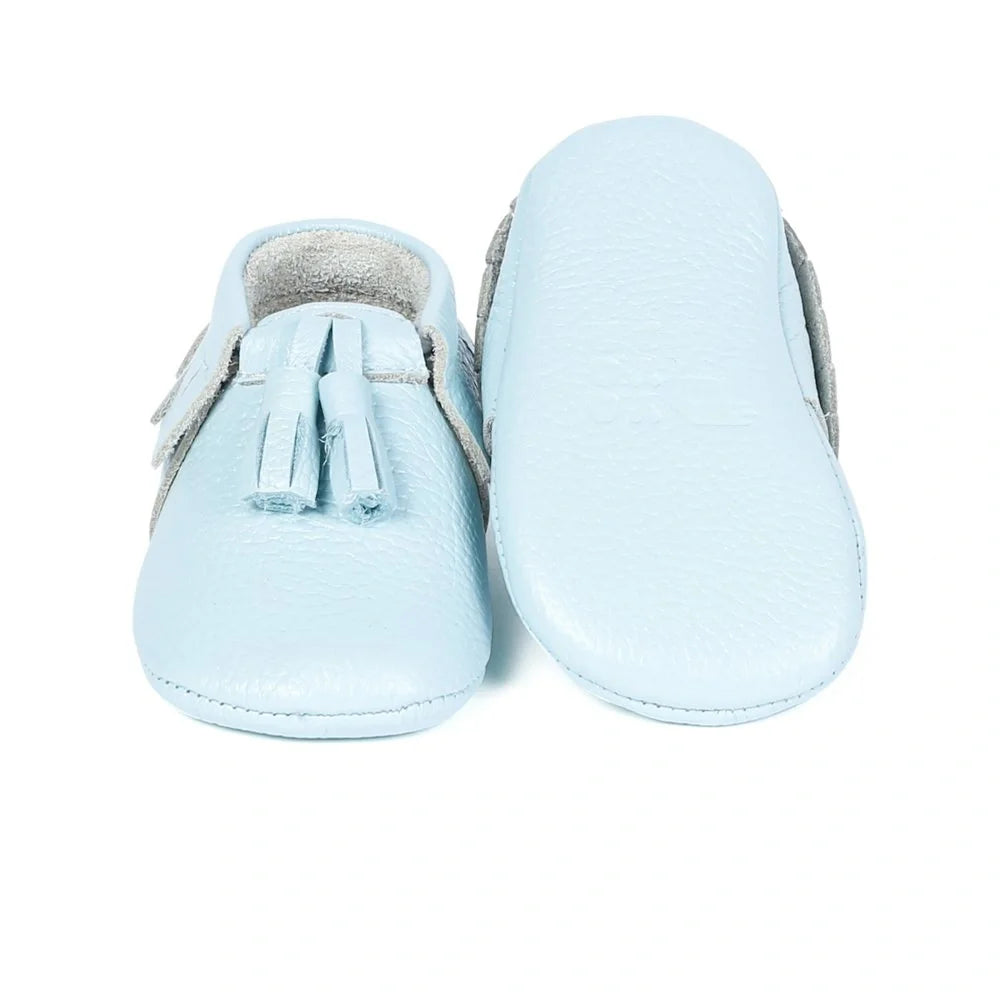 Yoyo Junior Bootie Genuine Leather in Baby Blue with Powder Puff Detail