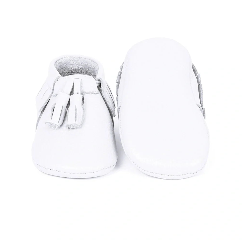 Yoyo Junior Bootie Genuine Leather in White with Powder Puff Detail
