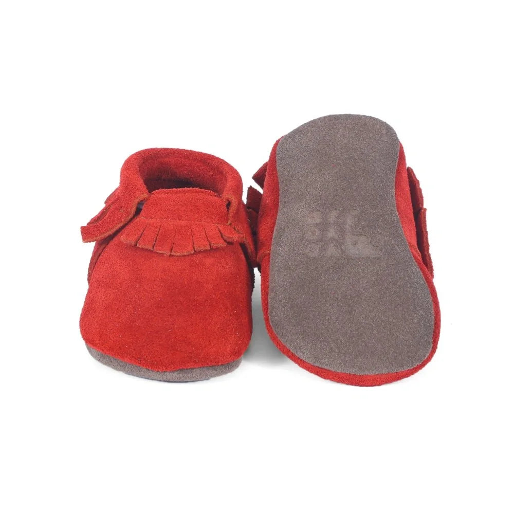 Yoyo Junior Bootie Genuine Leather Suede in Brick Red with Shoe Fringe Detail