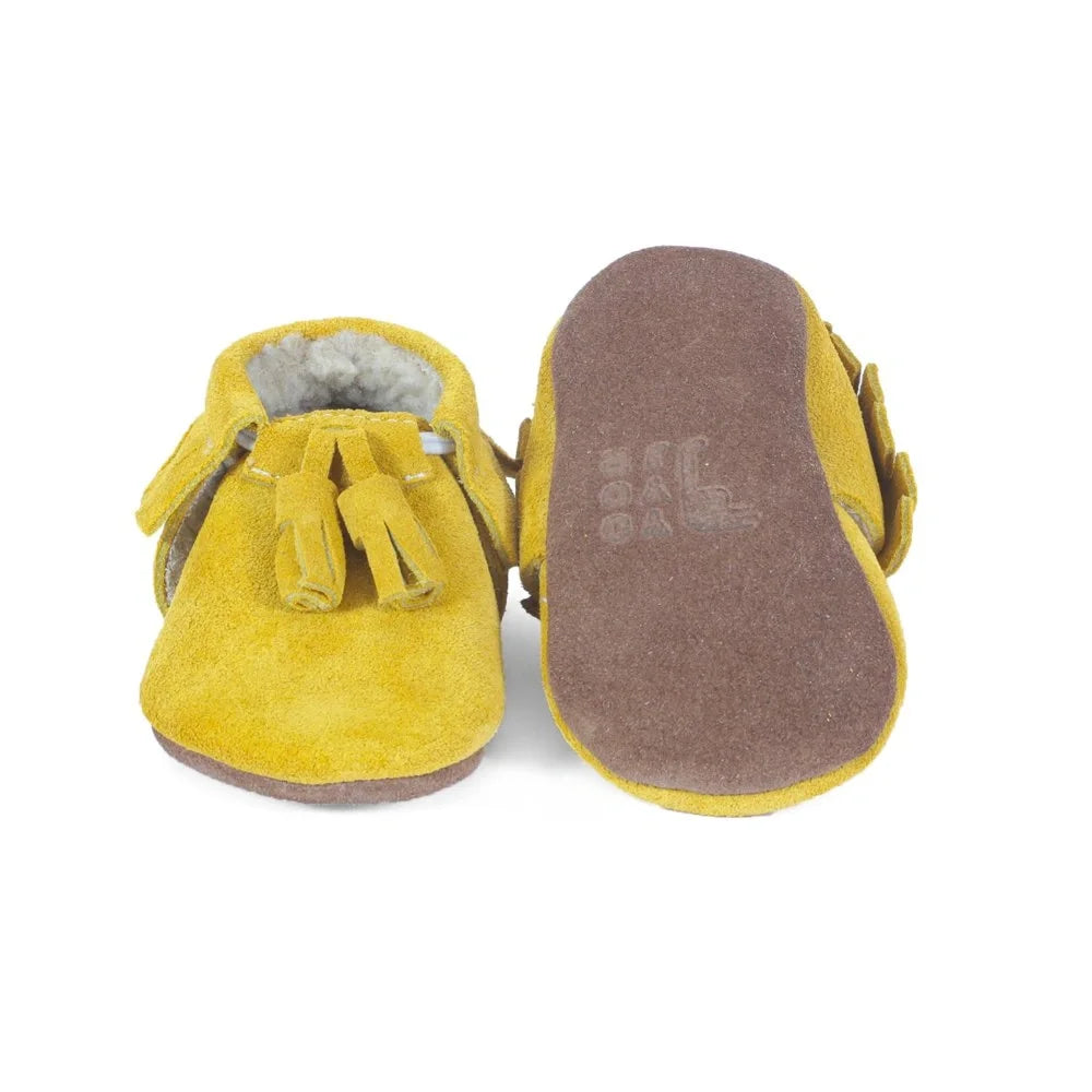 Yoyo Junior Bootie genuine leather suede in mustard with interior fur detail