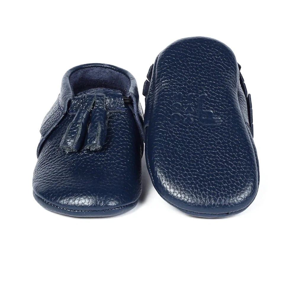 Yoyo Junior Bootie Genuine Leather in Navy Blue with powder puff detail