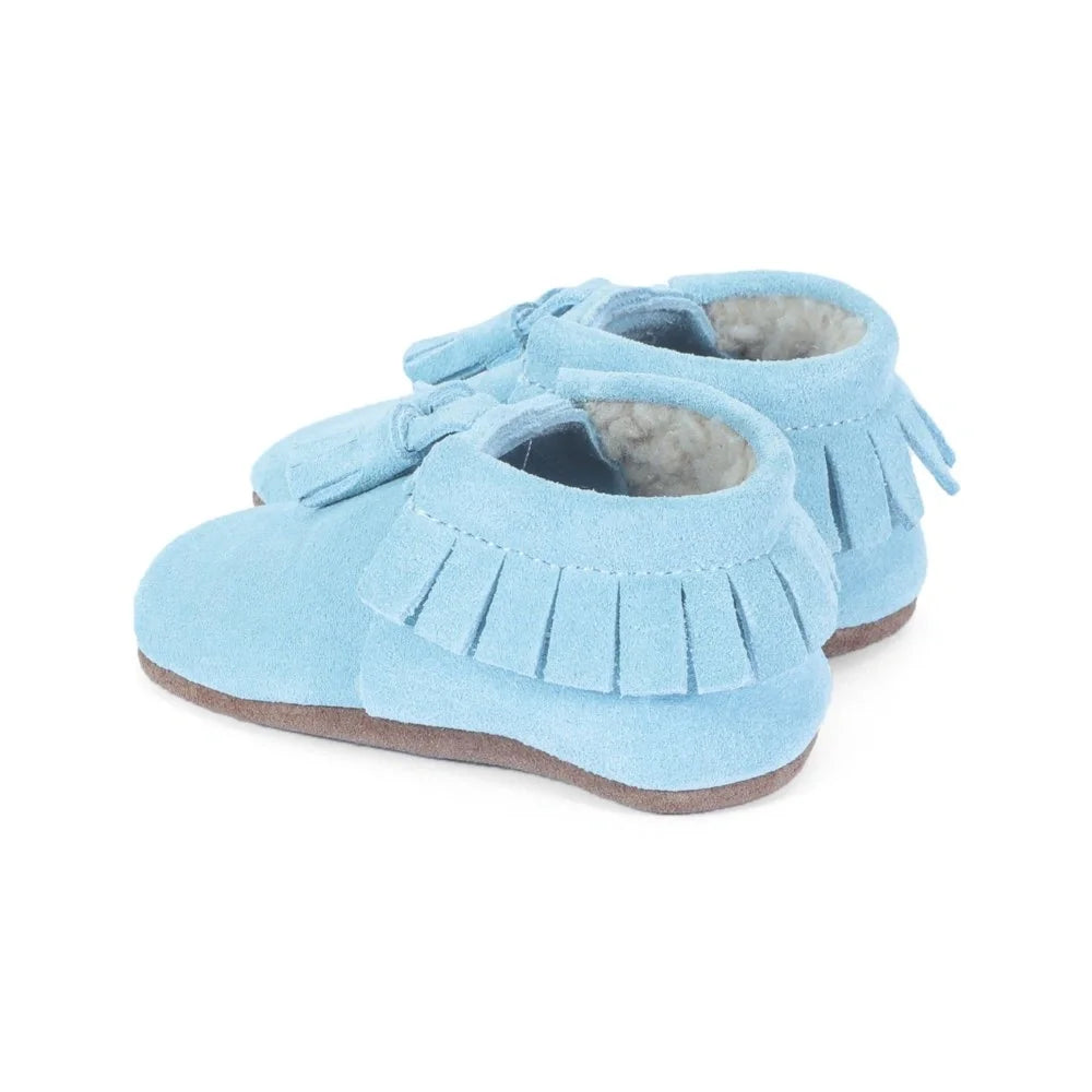Yoyo Junior Bootie genuine leather suede in baby blue with interior fur detail