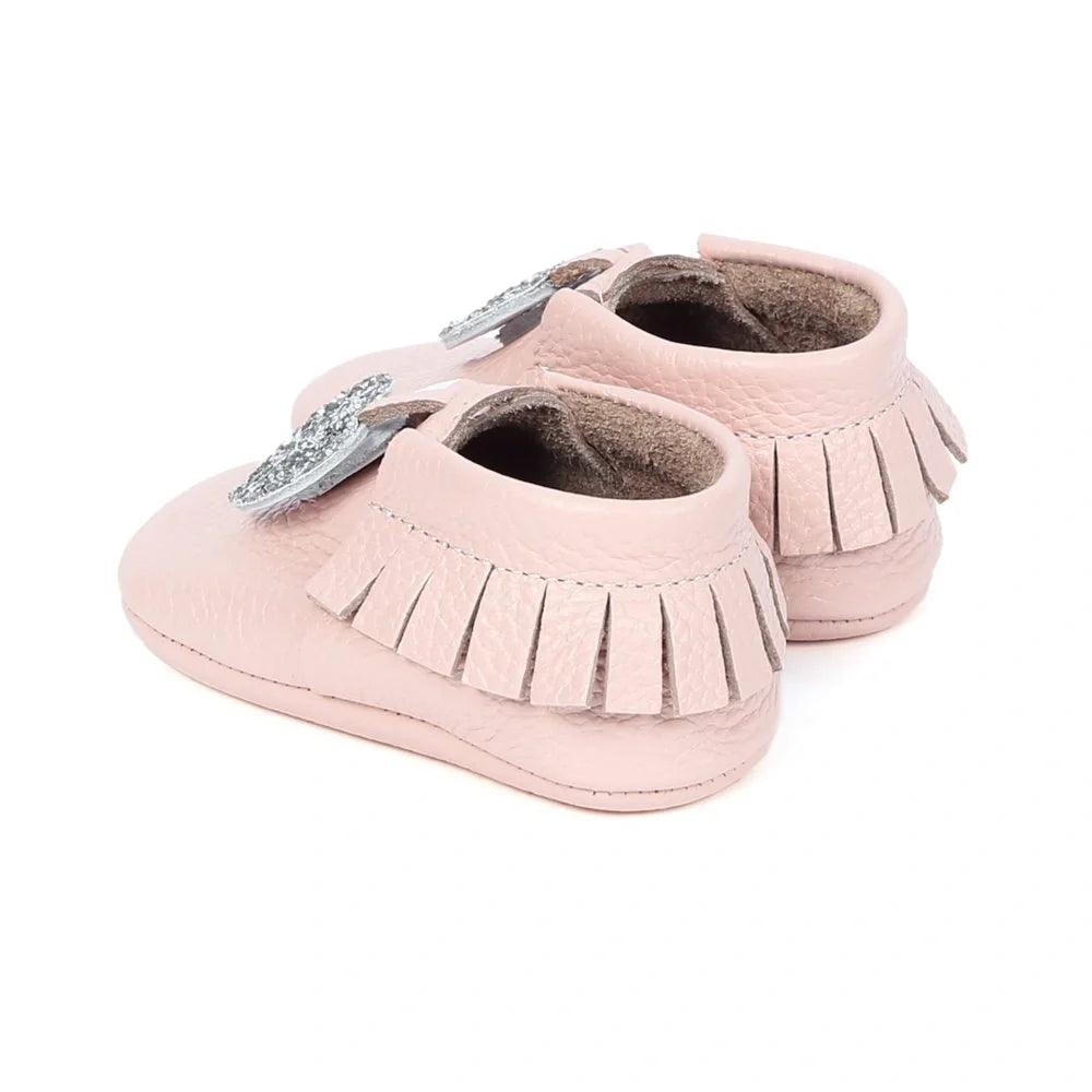 Yoyo Junior Bootie Genuine Leather in Powder Pink with Hearth Fringe Detail