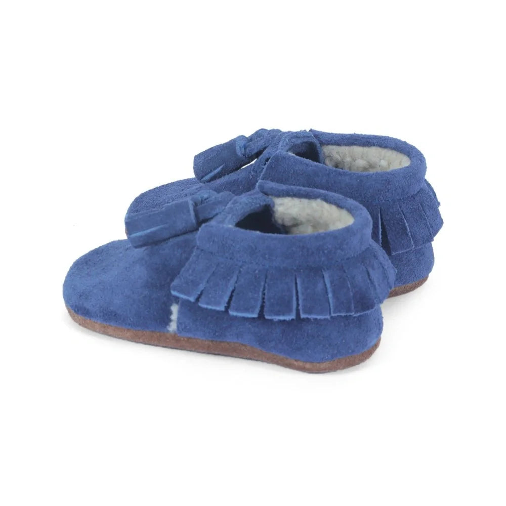 Yoyo Junior Bootie genuine leather suede in denim blue with interior fur detail