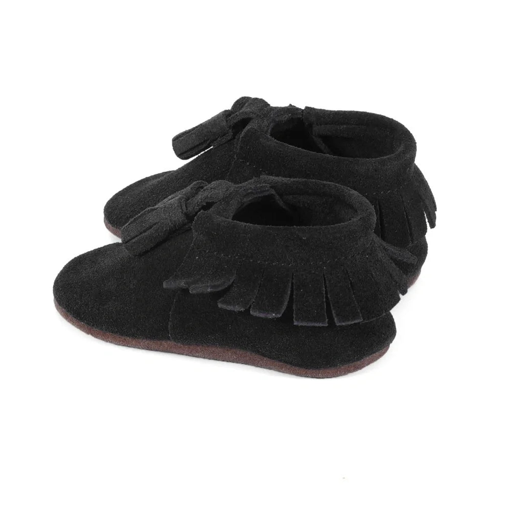 Yoyo Junior Bootie Genuine Leather Suede in Black with Powder Puff Detail