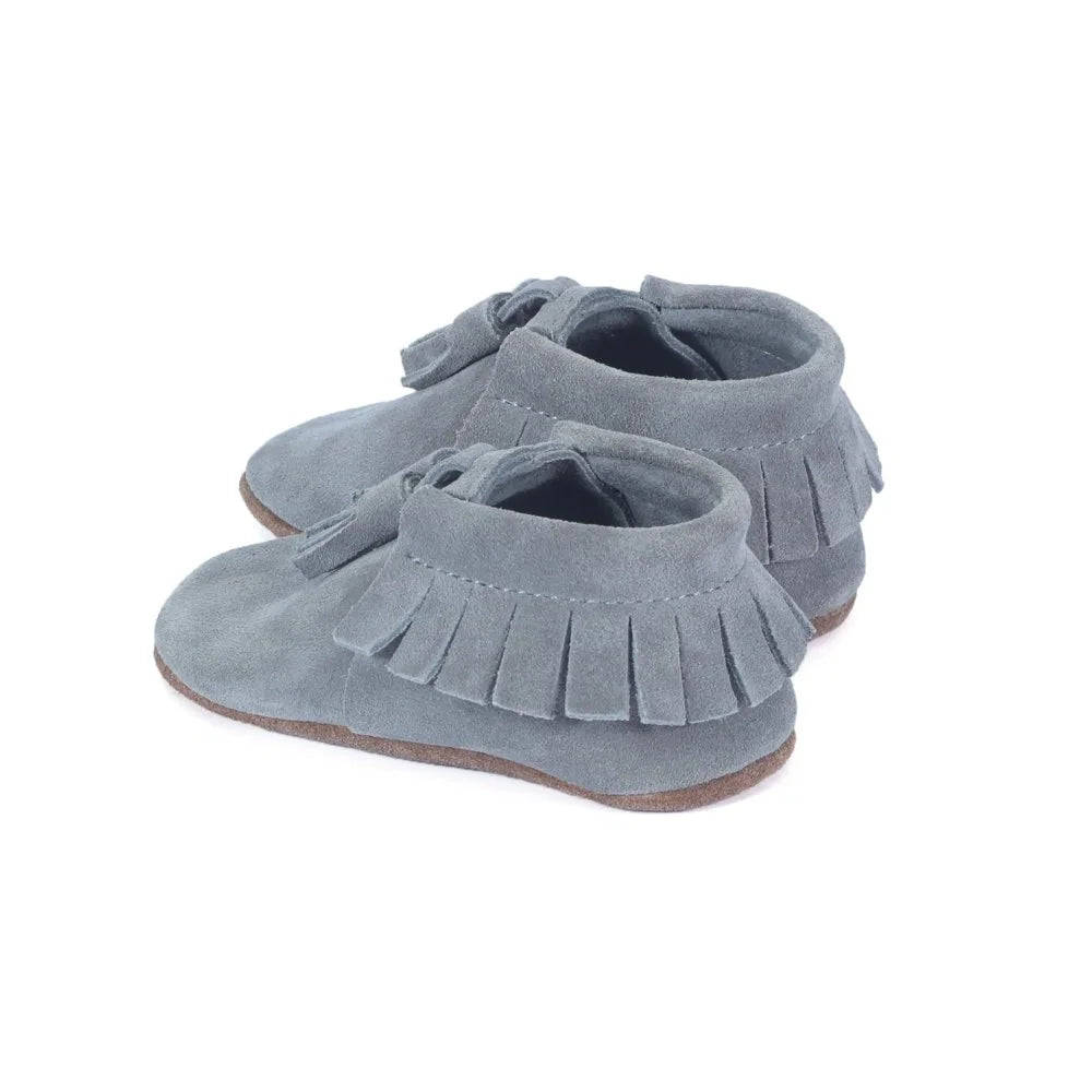 Yoyo Junior Bootie Genuine Leather Suede in Grey with Powder Puff Detail