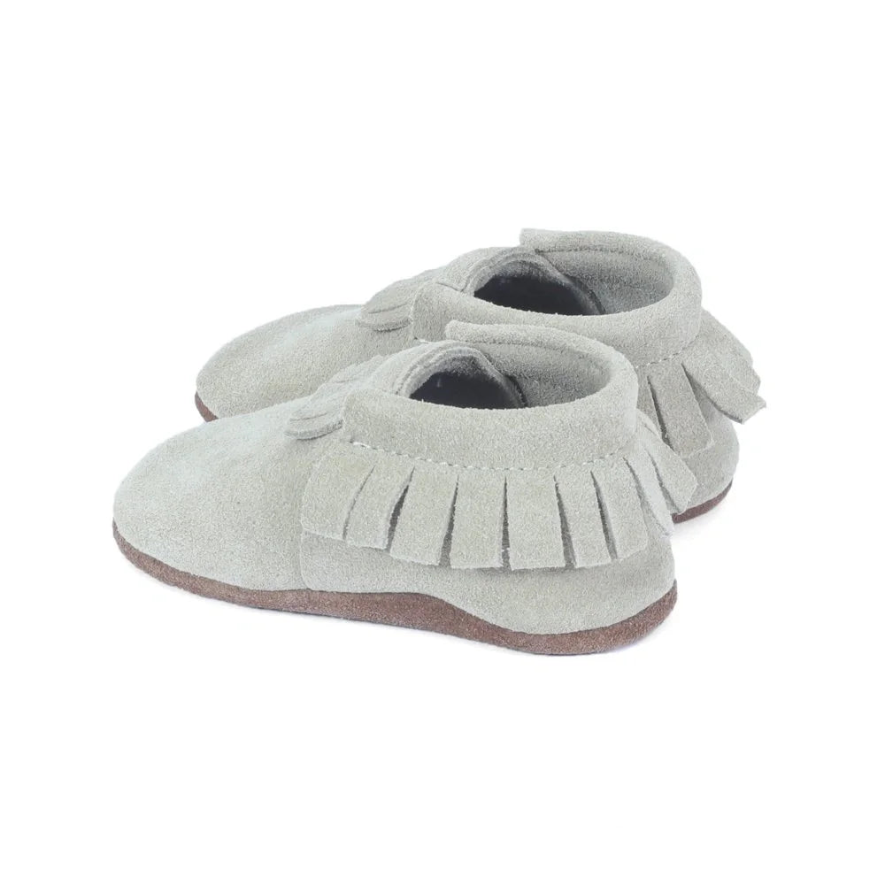 Yoyo Junior Bootie Genuine Leather Suede in Cream with Shoe Fringe Detail