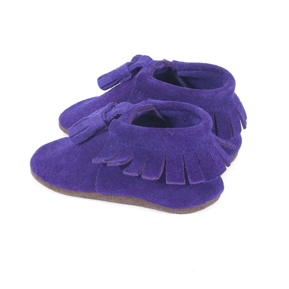 Yoyo Junior Bootie Genuine Leather Suede in Purple with Powder Puff Detail