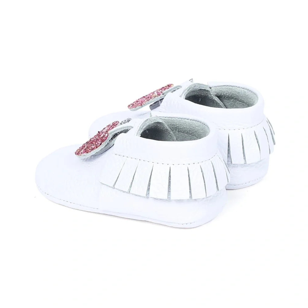 Yoyo Junior Bootie Genuine Leather in White with Hearth Fringe Detail