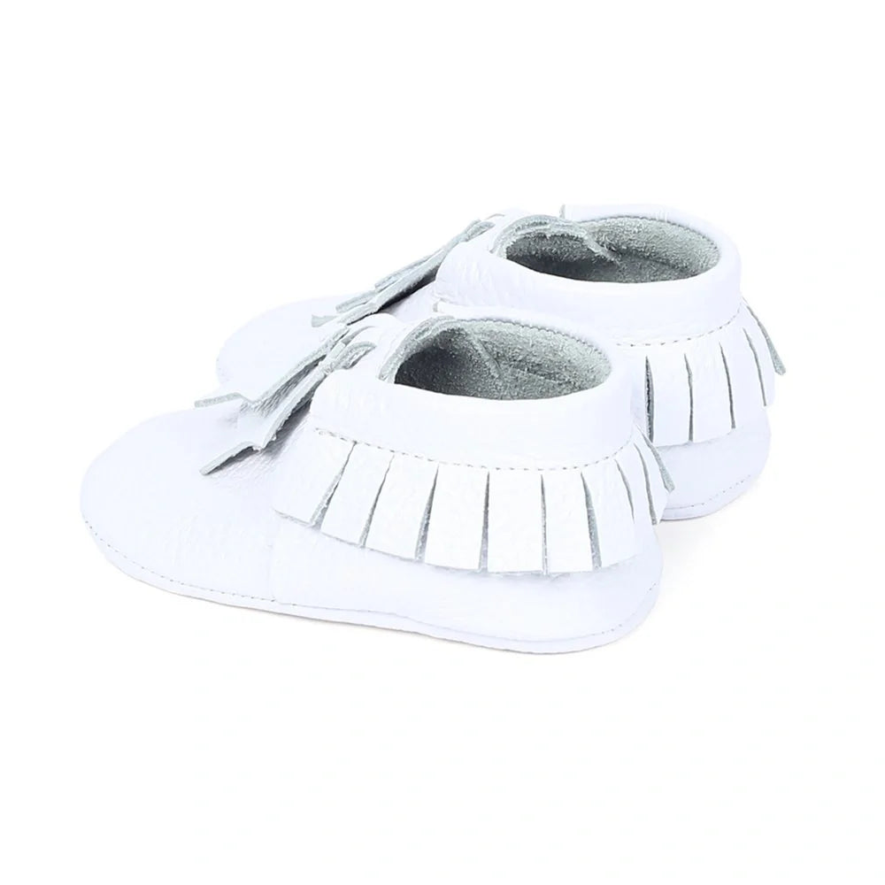 Yoyo Junior Bootie Genuine Leather in White with Star Fringe Detail