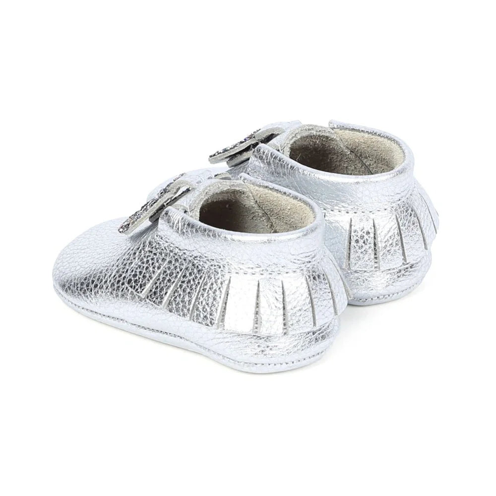 Yoyo Junior Bootie Genuine Leather in Silver with Hearth Fringe Detail