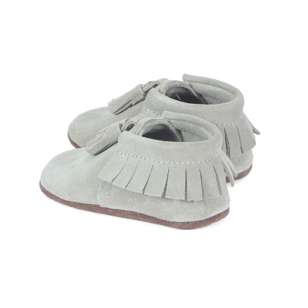 Yoyo Junior Bootie Genuine Leather Suede in Cream with Powder Puff Detail